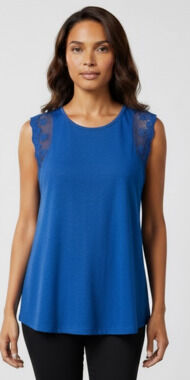 Lauren Ralph Lauren Royal Blue Sleeveless Tank Top with Crochet Lace Shoulder De
